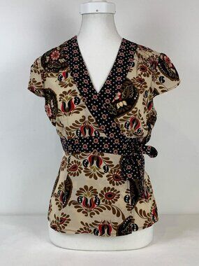 Nanette Lepore Floral Silk Wrap Top with Tie Waist - Size 6/S/SM